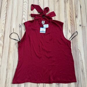 Anne Klein Womens XL Titian Red Tie Neck Sleeveless Blouse NWT flowy lightweight